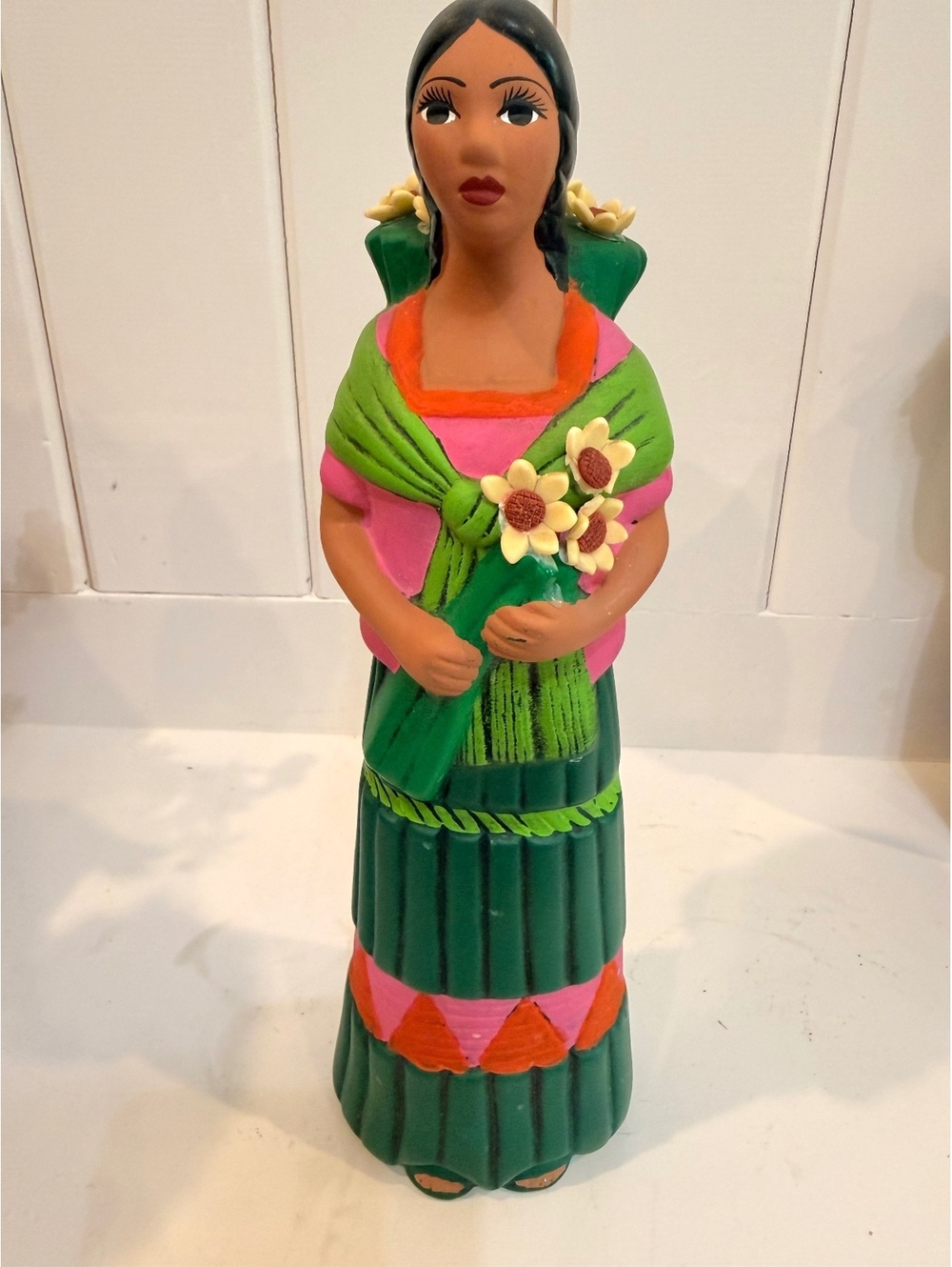 Hand-Painted Mexican Pottery Folk Art Figurine - Brightly Colored Terracotta